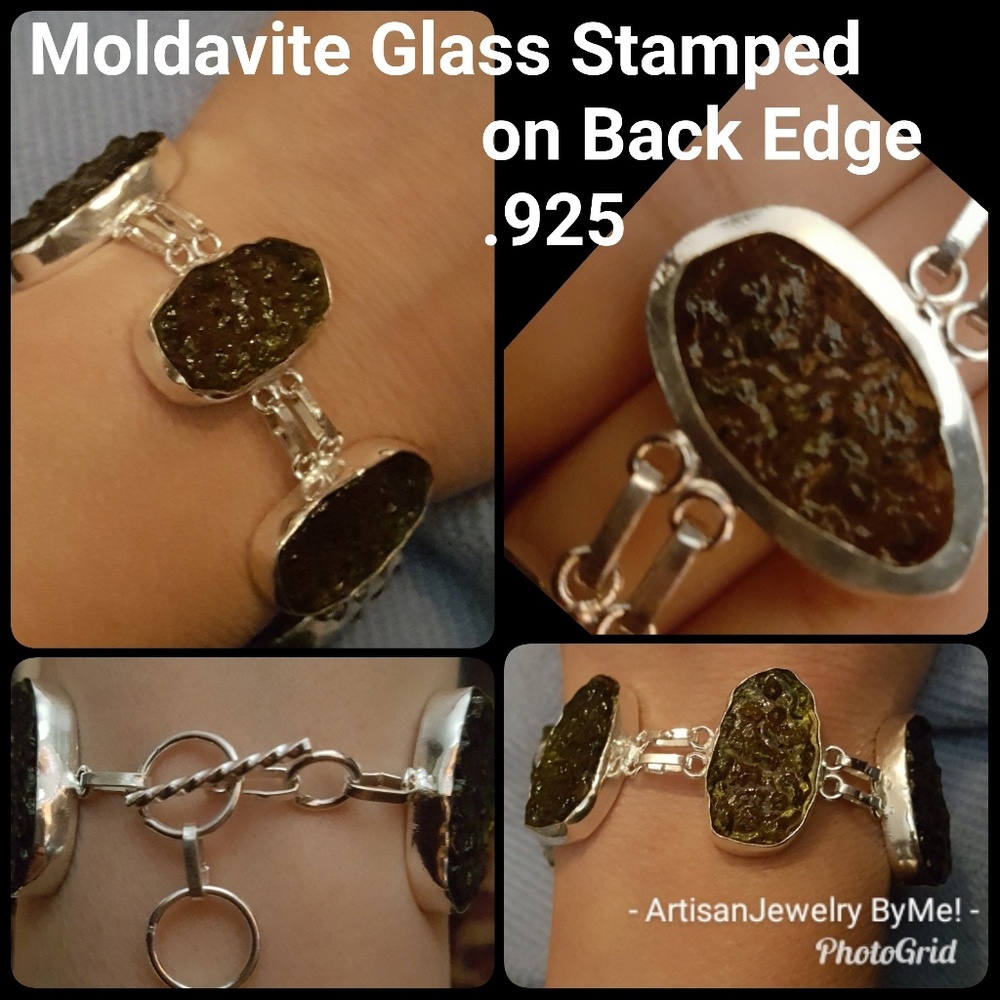 Handmade Moldavite Vltvn.925 Stamp Toggle Bracelet
